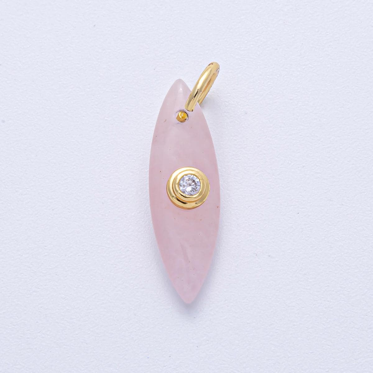 18K Gold Filled Marquise Natural Stone Pendant GemStone Charm Necklace with CZ Stone for DIY Jewelry Making Supply AK127
