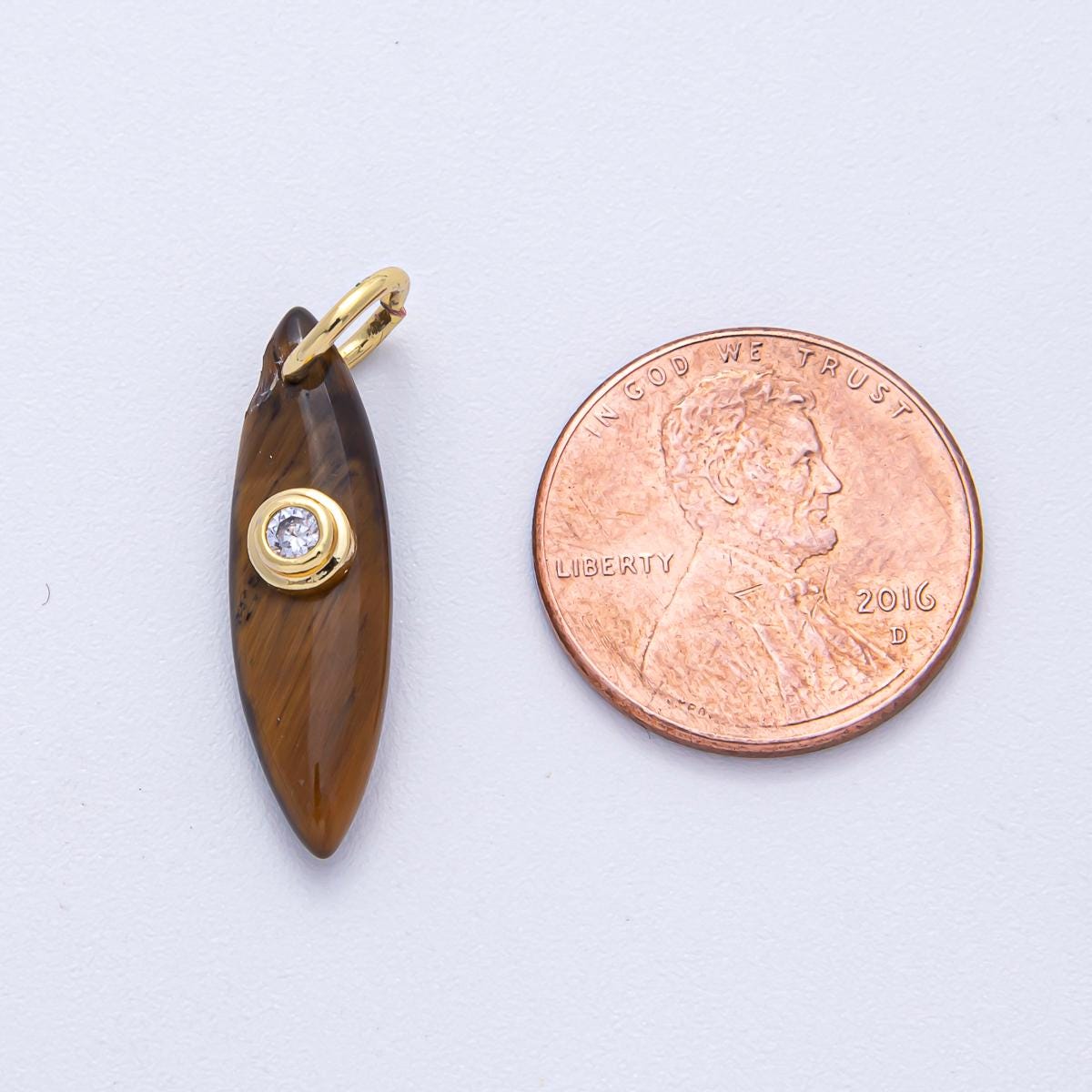 18K Gold Filled Marquise Natural Stone Pendant GemStone Charm Necklace with CZ Stone for DIY Jewelry Making Supply AK127