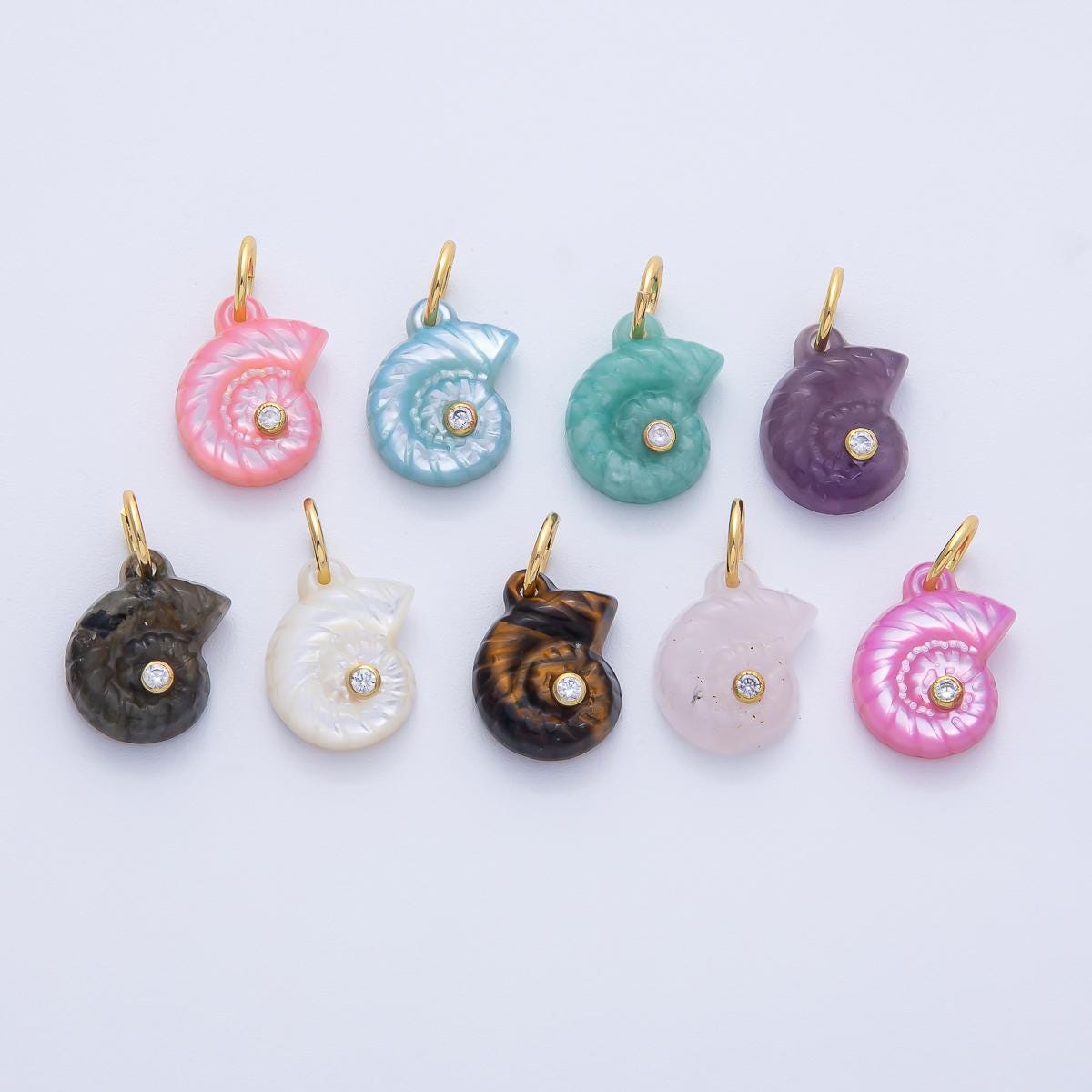18k Gold Filled Clam Seashell Charm with Clear CZ in Center Multicolor Ocean Inspired DIY Jewelry Supply Custom Necklace Bracelet | AK135