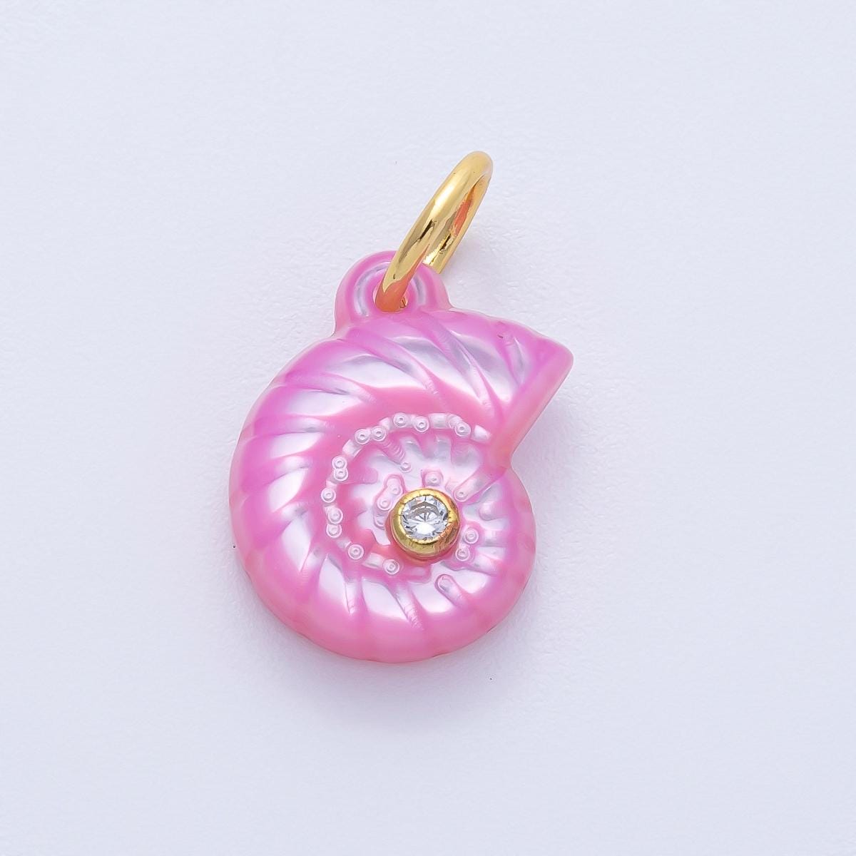 18k Gold Filled Clam Seashell Charm with Clear CZ in Center Multicolor Ocean Inspired DIY Jewelry Supply Custom Necklace Bracelet | AK135