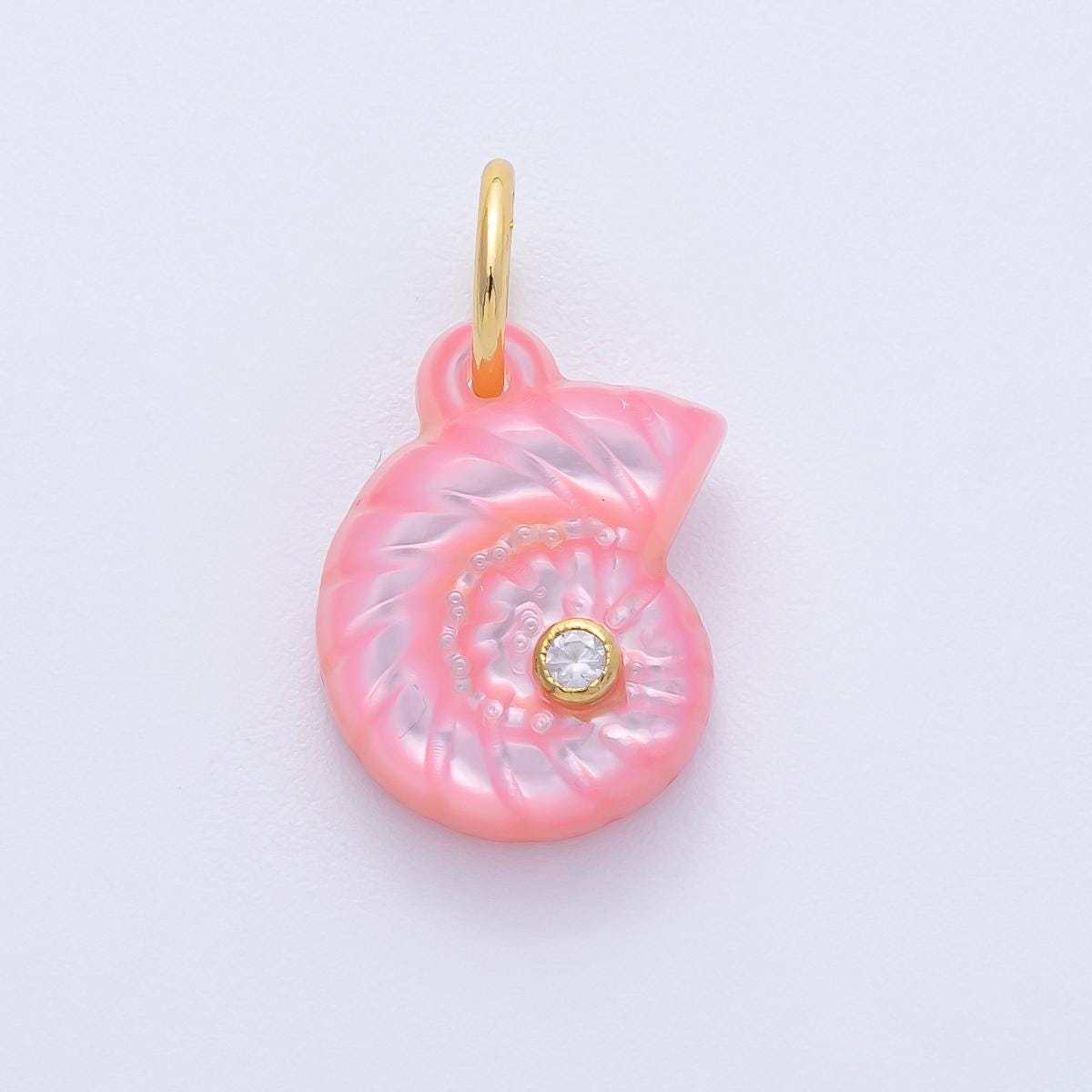18k Gold Filled Clam Seashell Charm with Clear CZ in Center Multicolor Ocean Inspired DIY Jewelry Supply Custom Necklace Bracelet | AK135