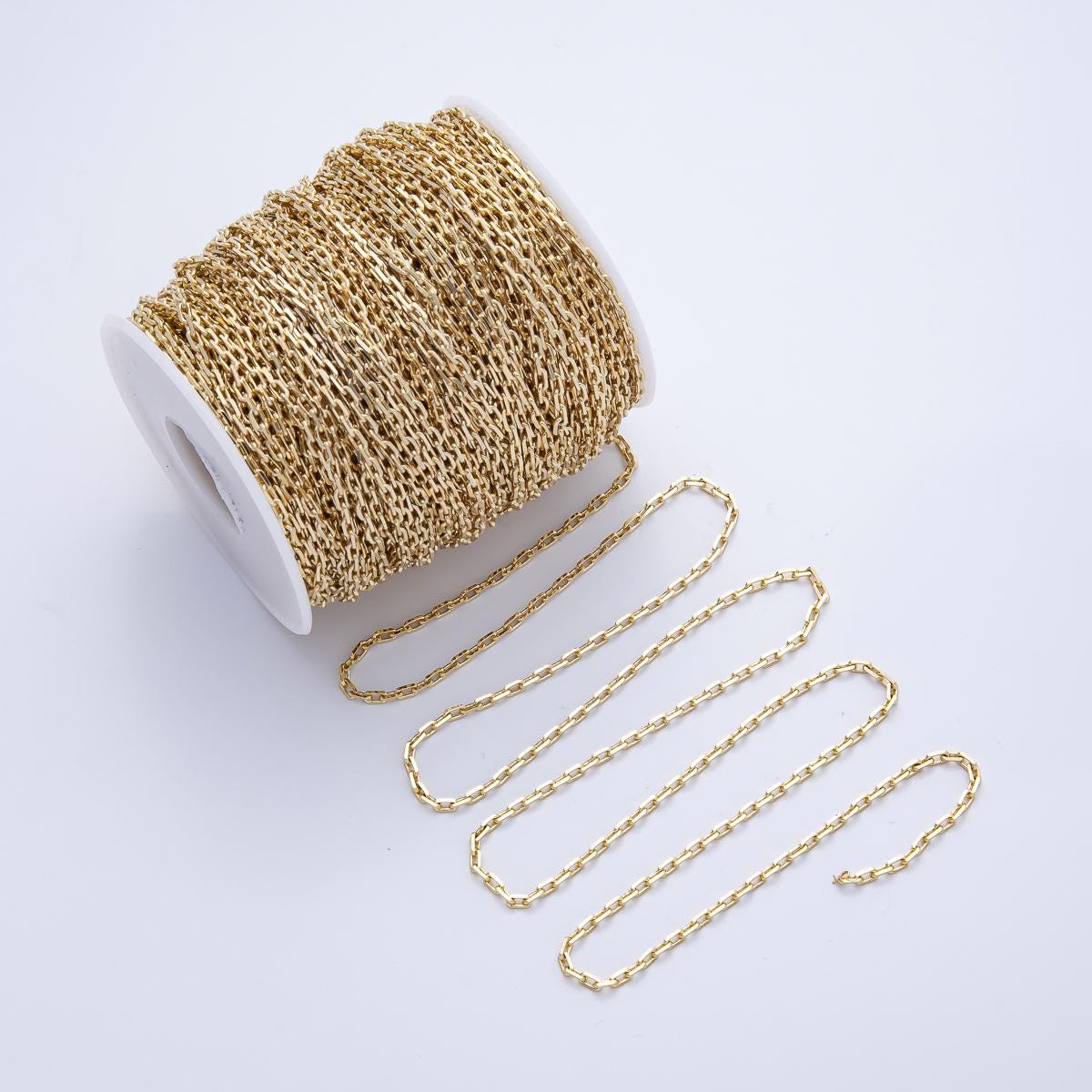 Dainty 18k Gold Filled paperclip cable chain by yard, Gold cable rolo chain, wholesale bulk roll chain for jewelry making | ROLL-1817