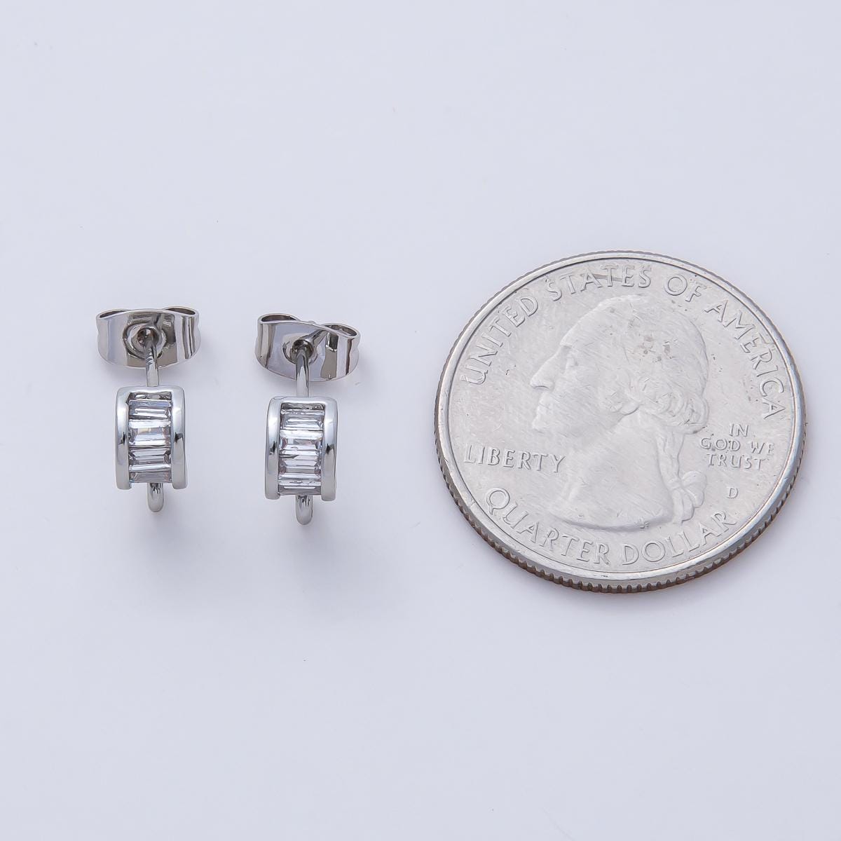 Mini 18K Gold Filled Geometric Earrings CZ Baguette Stud Earrings with Closed Loop for Jewelry Making Earring Supply Z-1638