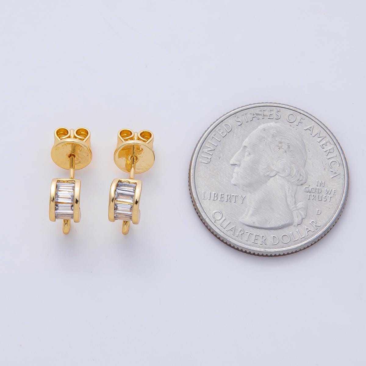 Mini 18K Gold Filled Geometric Earrings CZ Baguette Stud Earrings with Closed Loop for Jewelry Making Earring Supply Z-1638