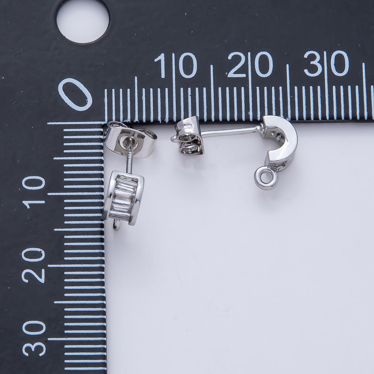 Mini 18K Gold Filled Geometric Earrings CZ Baguette Stud Earrings with Closed Loop for Jewelry Making Earring Supply Z-1638