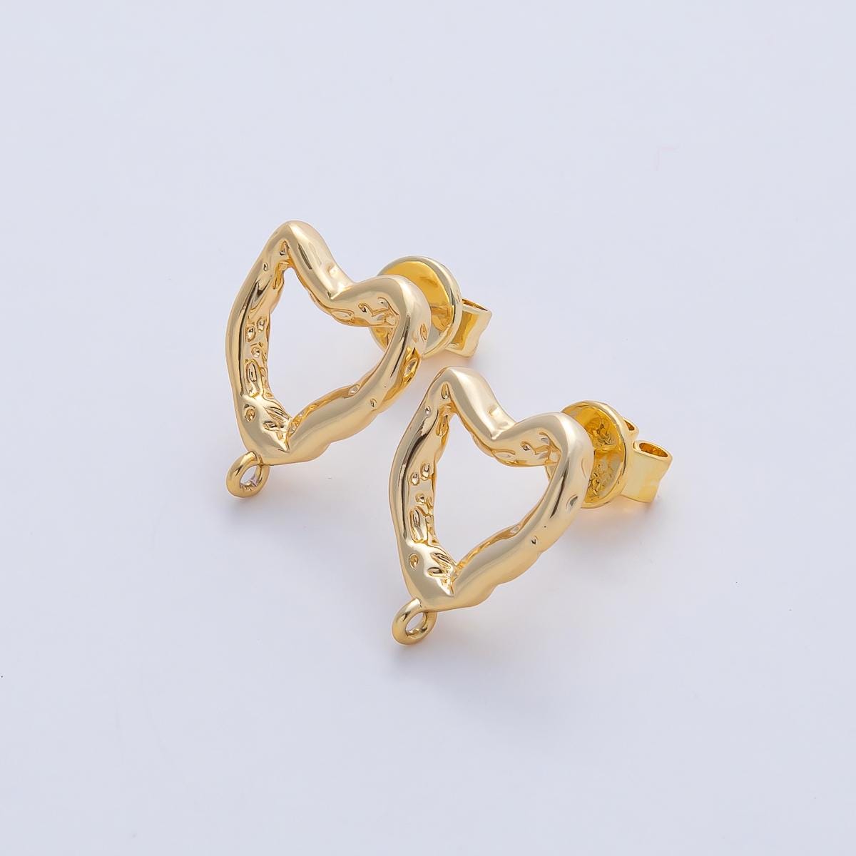 Mini 18K Gold Filled Molten Heart Stud Earrings with Closed Loop for Jewelry Making Earring Supply Z-1639