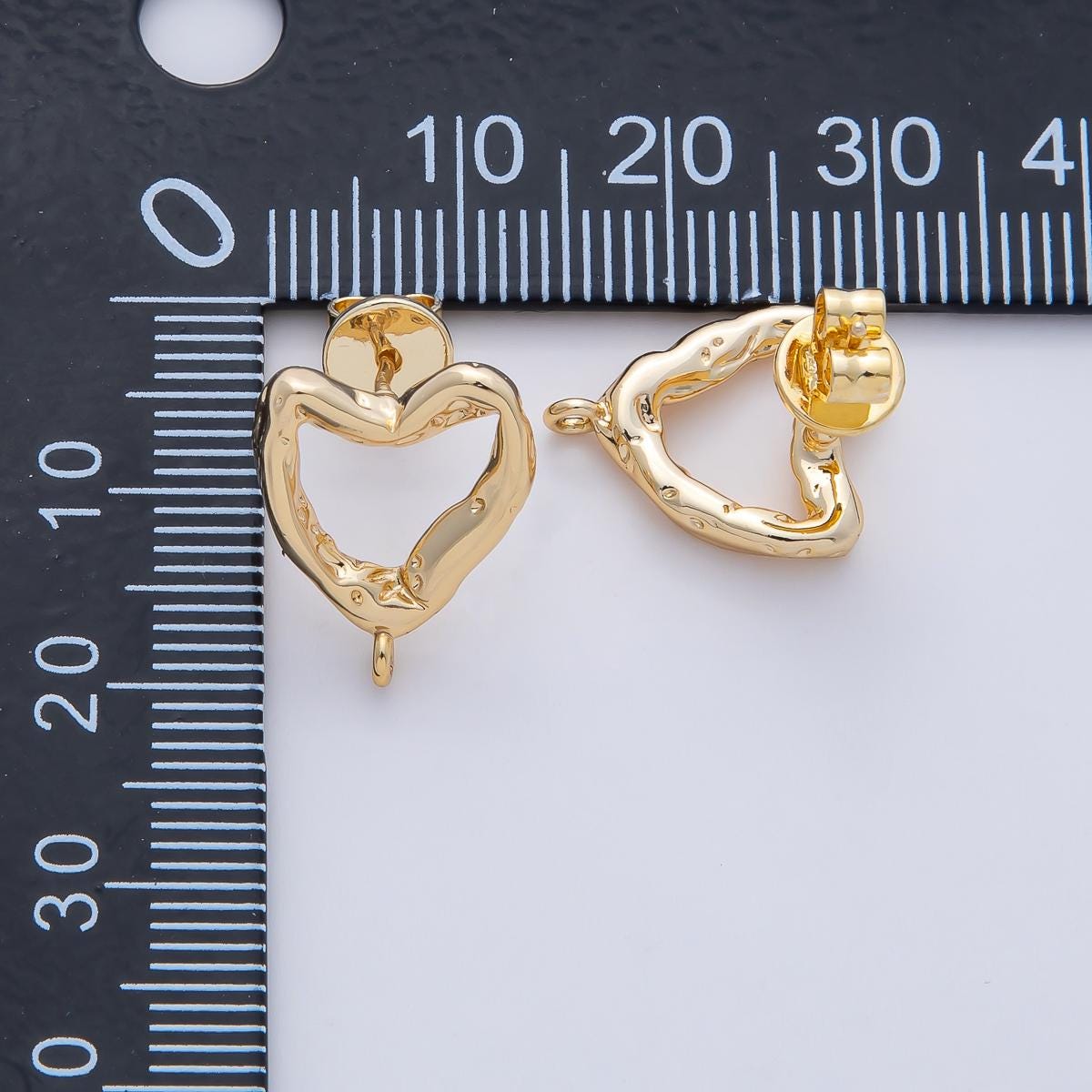 Mini 18K Gold Filled Molten Heart Stud Earrings with Closed Loop for Jewelry Making Earring Supply Z-1639