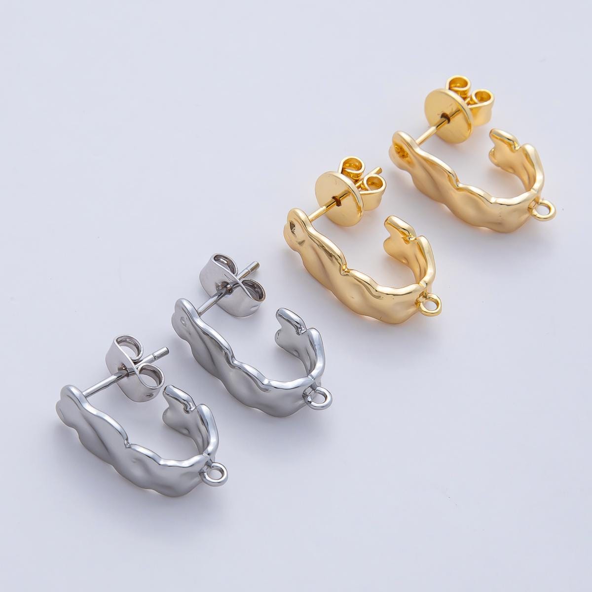 Mini 18K Gold Filled Molten C hoop Stud Earrings with Closed Loop for Jewelry Making Earring Supply Z-1640
