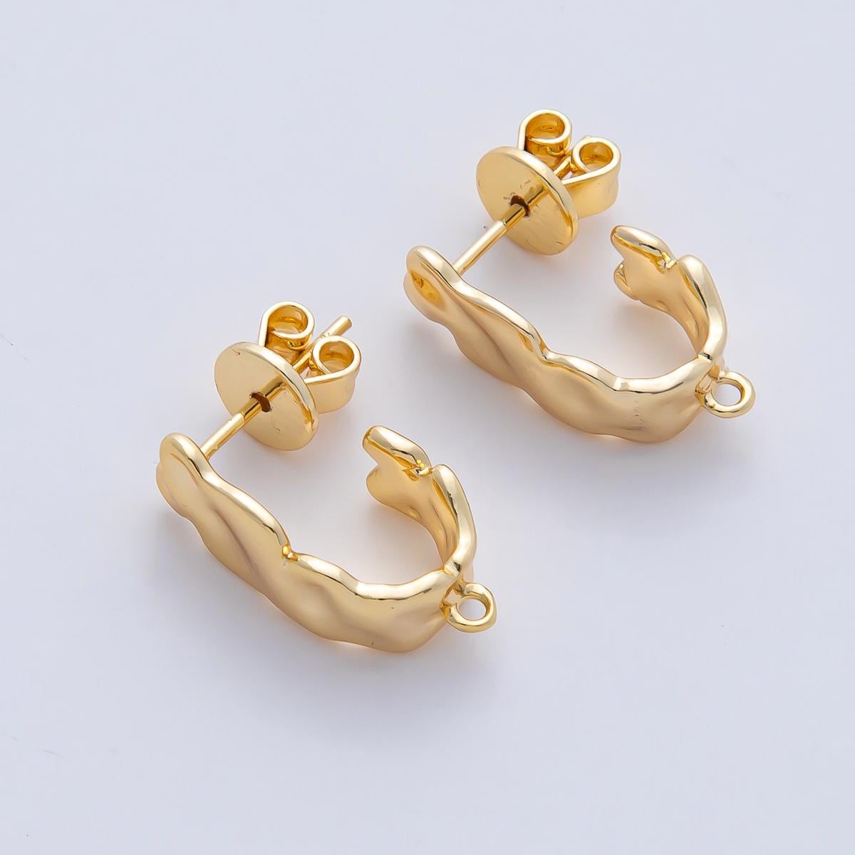 Mini 18K Gold Filled Molten C hoop Stud Earrings with Closed Loop for Jewelry Making Earring Supply Z-1640