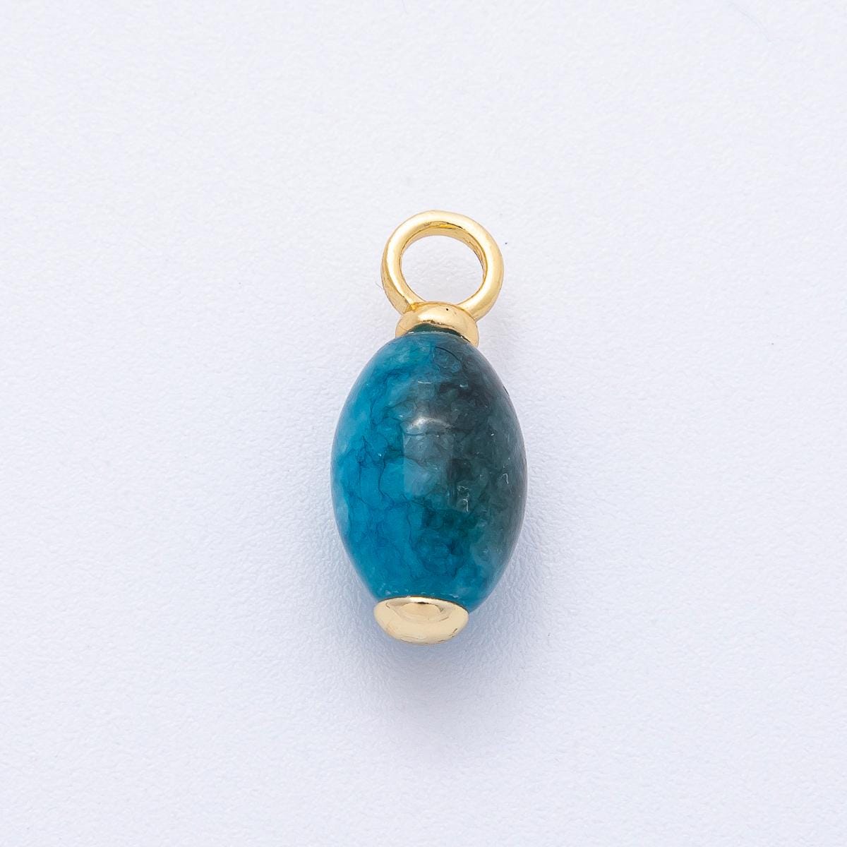 18K Gold Filled 19.7mm Blue Calcite Gemstone Drop Charm Ocean Inspired DIY Jewelry Supply Finding for Custom Necklace | AK143