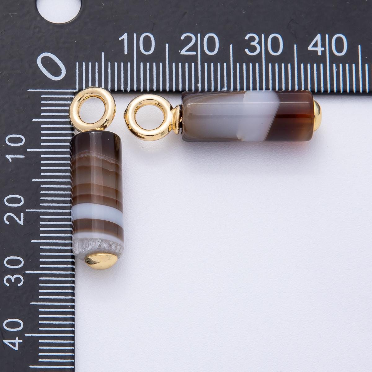18K Gold Filled 29.5mm Agate Gemstone Cylinder Tube Drop Charm DIY Jewelry Supply Finding for Custom Necklace | AK147