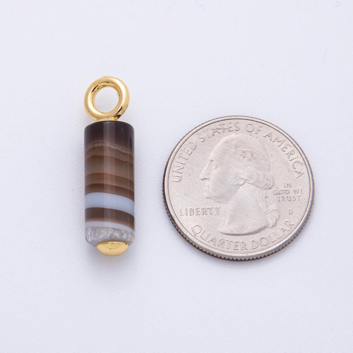 18K Gold Filled 29.5mm Agate Gemstone Cylinder Tube Drop Charm DIY Jewelry Supply Finding for Custom Necklace | AK147