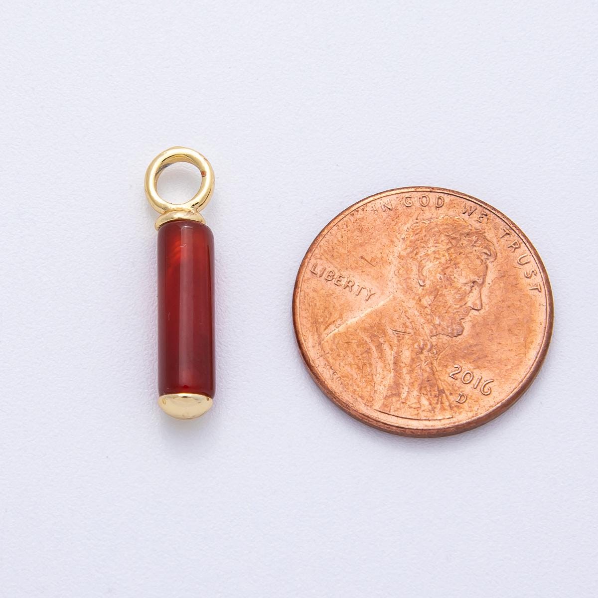 18K Gold Filled 20.8mm Red Carnelian Gemstone Cylinder Tube Drop Charm DIY Jewelry Supply Finding for Custom Necklace | AK148
