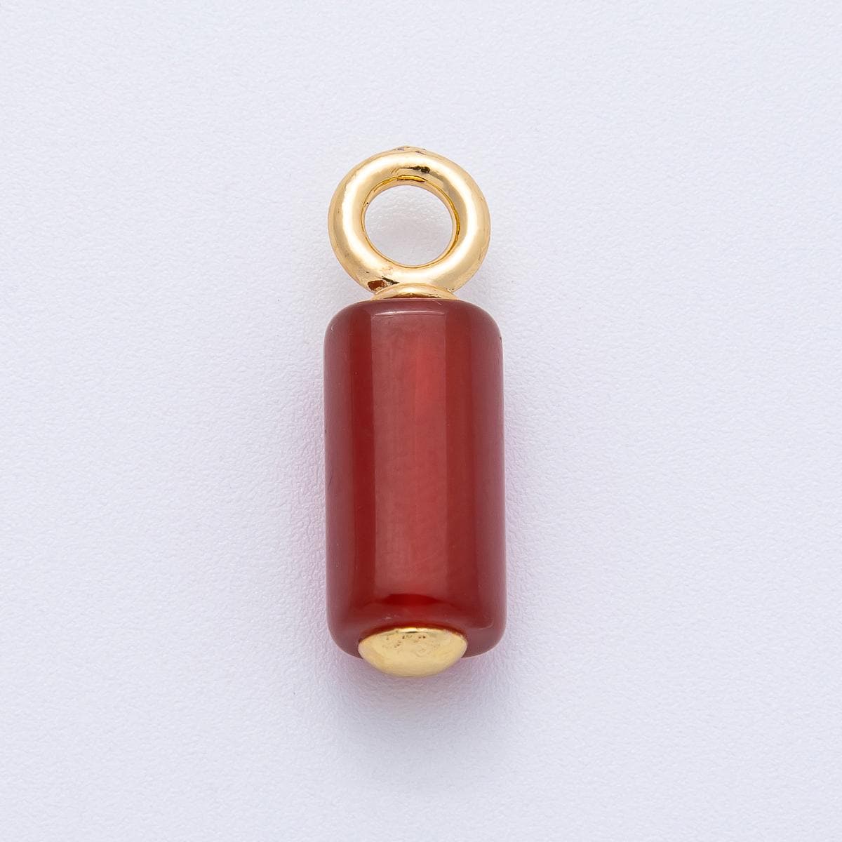 18K Gold Filled 26.3mm Red Carnelian Gemstone Cylinder Tube Drop Charm DIY Jewelry Supply Finding for Custom Necklace | AK145