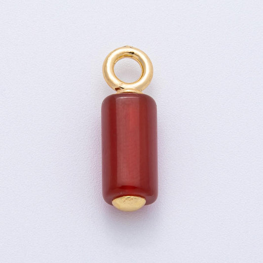 18K Gold Filled 26.3mm Red Carnelian Gemstone Cylinder Tube Drop Charm DIY Jewelry Supply Finding for Custom Necklace | AK145