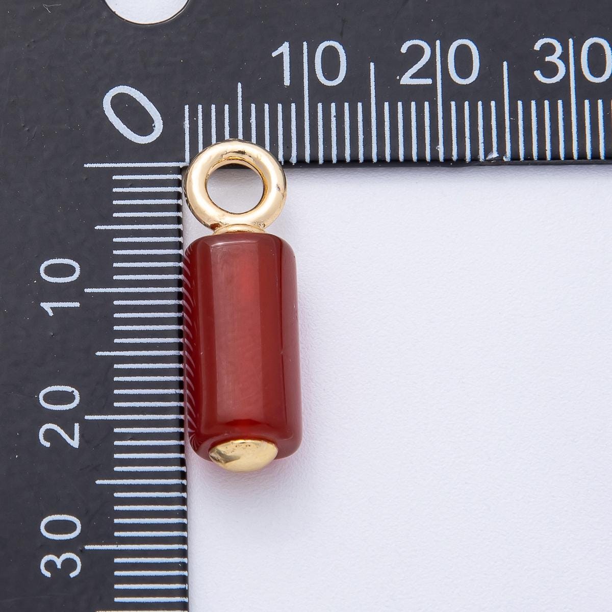 18K Gold Filled 26.3mm Red Carnelian Gemstone Cylinder Tube Drop Charm DIY Jewelry Supply Finding for Custom Necklace | AK145