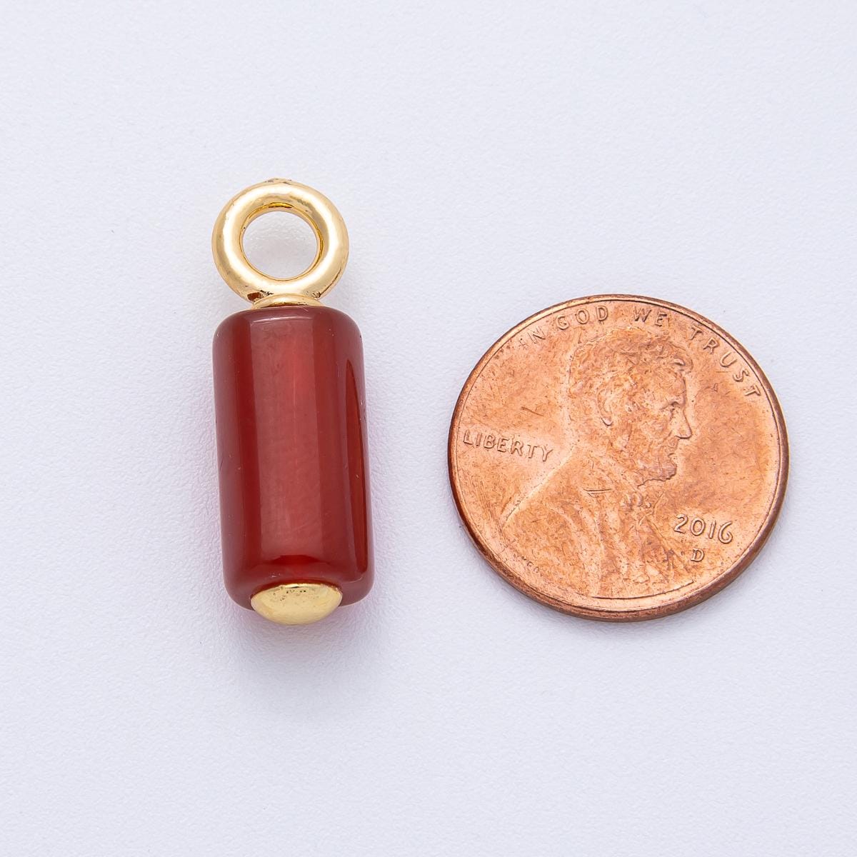18K Gold Filled 26.3mm Red Carnelian Gemstone Cylinder Tube Drop Charm DIY Jewelry Supply Finding for Custom Necklace | AK145