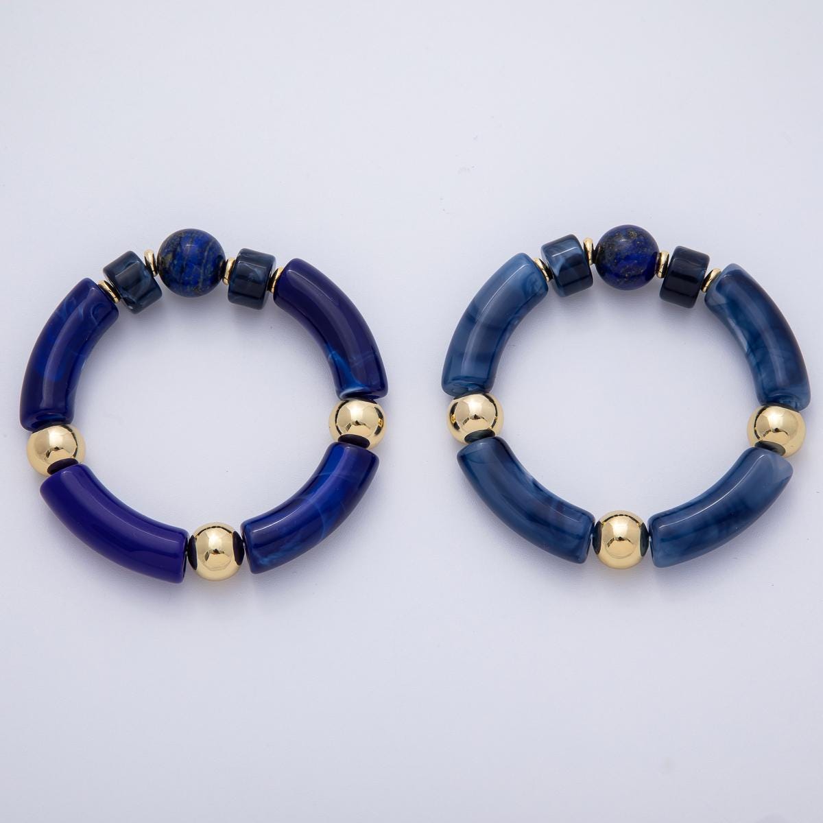 Chunky Resin Blue Beaded Necklace 18K gold filled bracelet for Stackable Jewelry