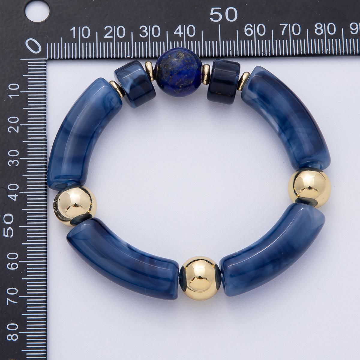 Chunky Resin Blue Beaded Necklace 18K gold filled bracelet for Stackable Jewelry