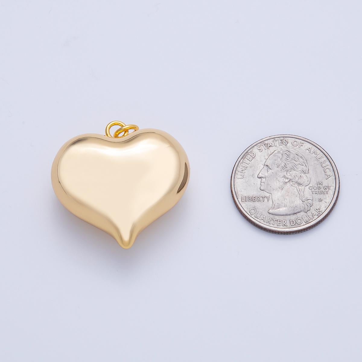 24K Gold Filled 30.5mm Minimalist Chubby 3D Heart Love Charm Valentine Jewelry Inspired | ak-123