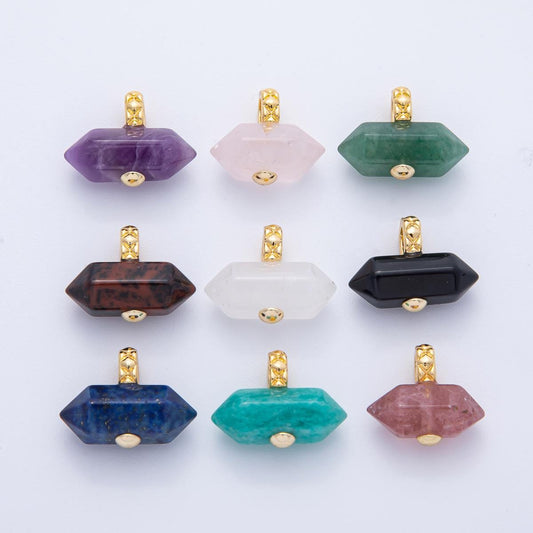 18k gold filled NATURAL gemstone 21.3mm quilted gold Pendant Healing Stone DIY Jewelry Supply for custom Necklace | AK-129