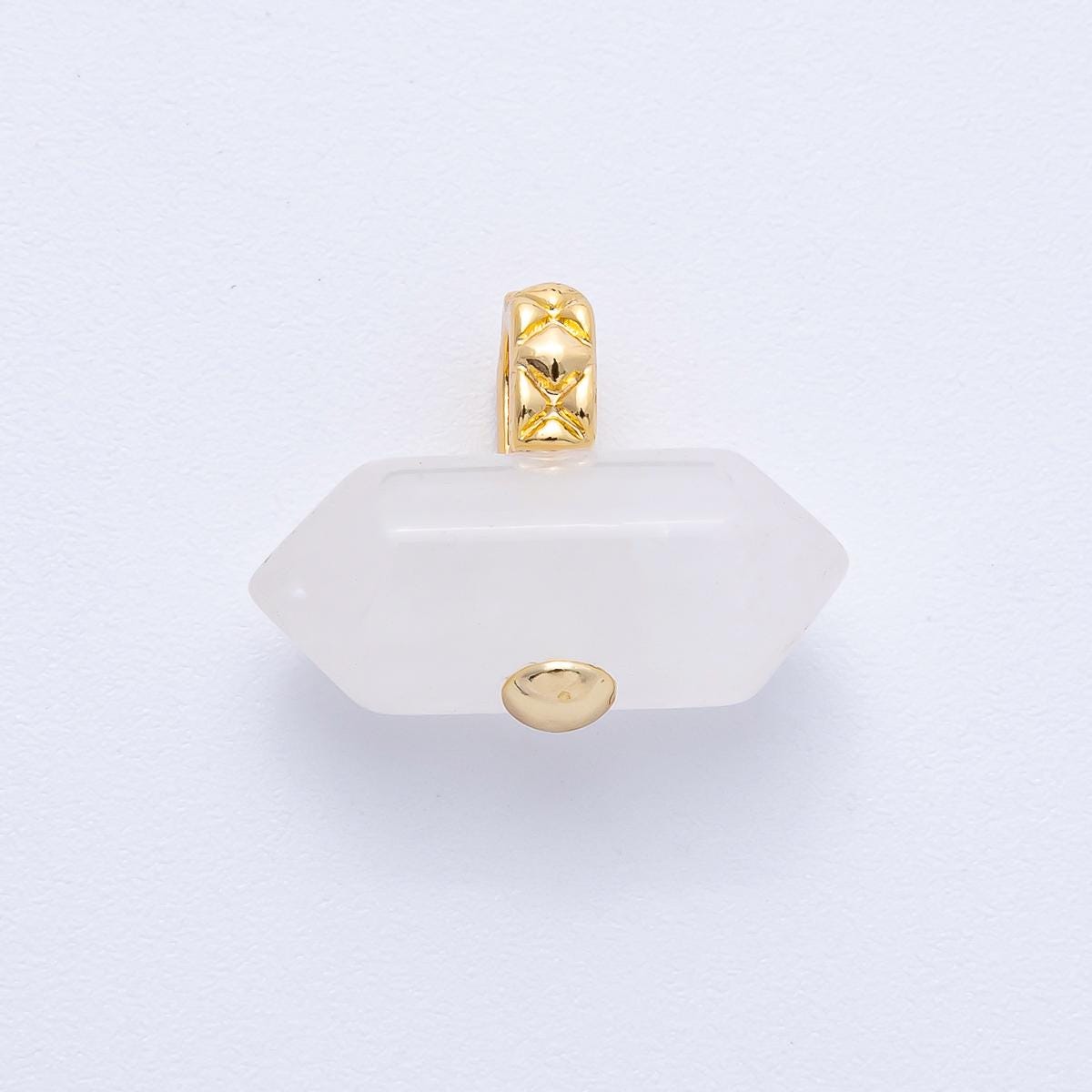 18k gold filled NATURAL gemstone 21.3mm quilted gold Pendant Healing Stone DIY Jewelry Supply for custom Necklace | AK-129