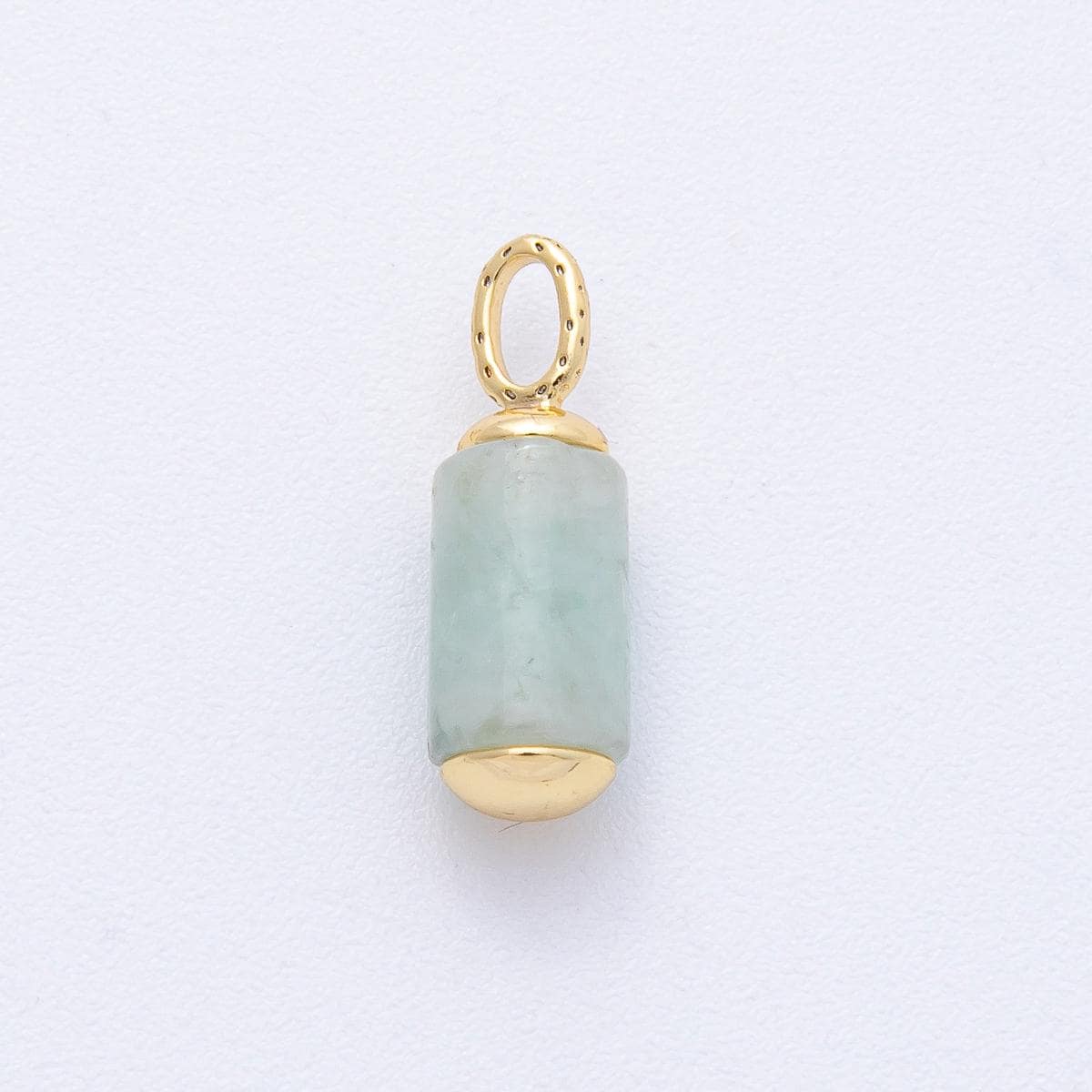 18k Gold Filled Tube DROP Charm 17.3mm Prehnite natural gemstone with Bail Connector DIY Jewelry Supply for custom necklace | AK-146