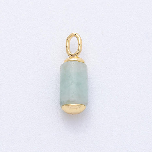 18k Gold Filled Tube DROP Charm 17.3mm Prehnite natural gemstone with Bail Connector DIY Jewelry Supply for custom necklace | AK-146
