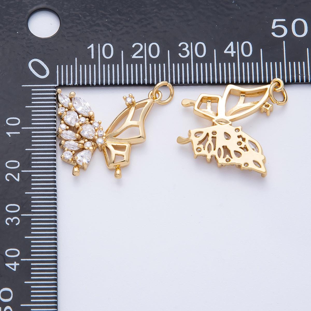 18k Gold Filled Butterfly Charm with CZ crystals one side wing elegant pendant DIY Jewelry Supply for Custom Necklace or Bracelet | AK-154