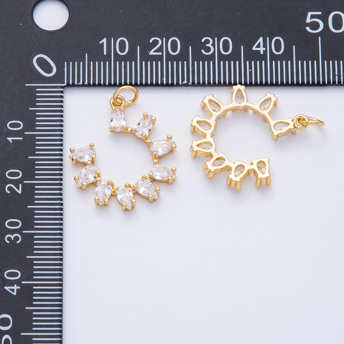 18K Gold Filled Teardrop CZ stones dainty Curved Link Charm Statement piece DIY Jewelry Supply for custom Necklace or Bracelet | AK-156