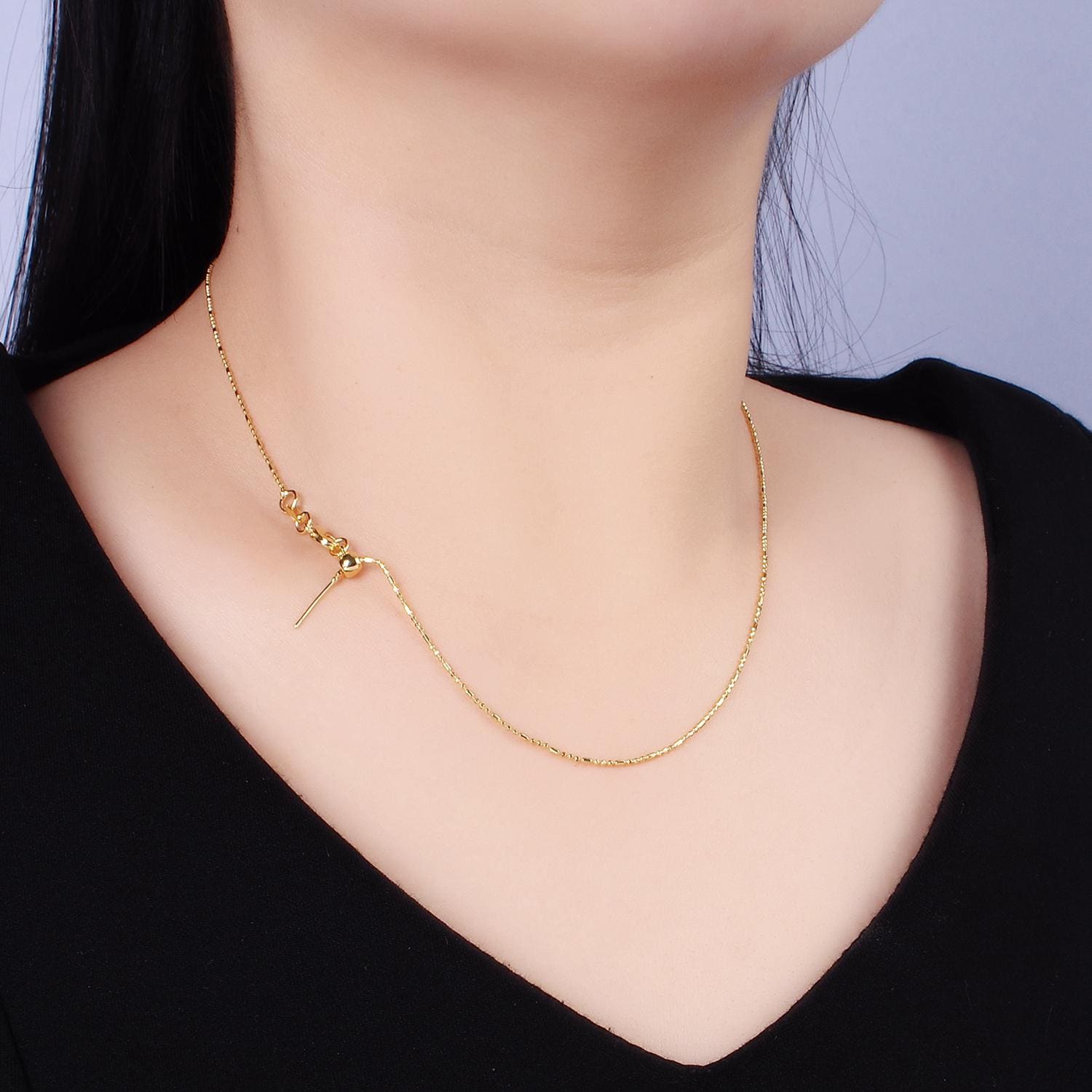 Dainty Threader Beaded Chain adjustable necklace ready to wear 24k gold filled necklace dainty chain for jewelry making with charm WA2423