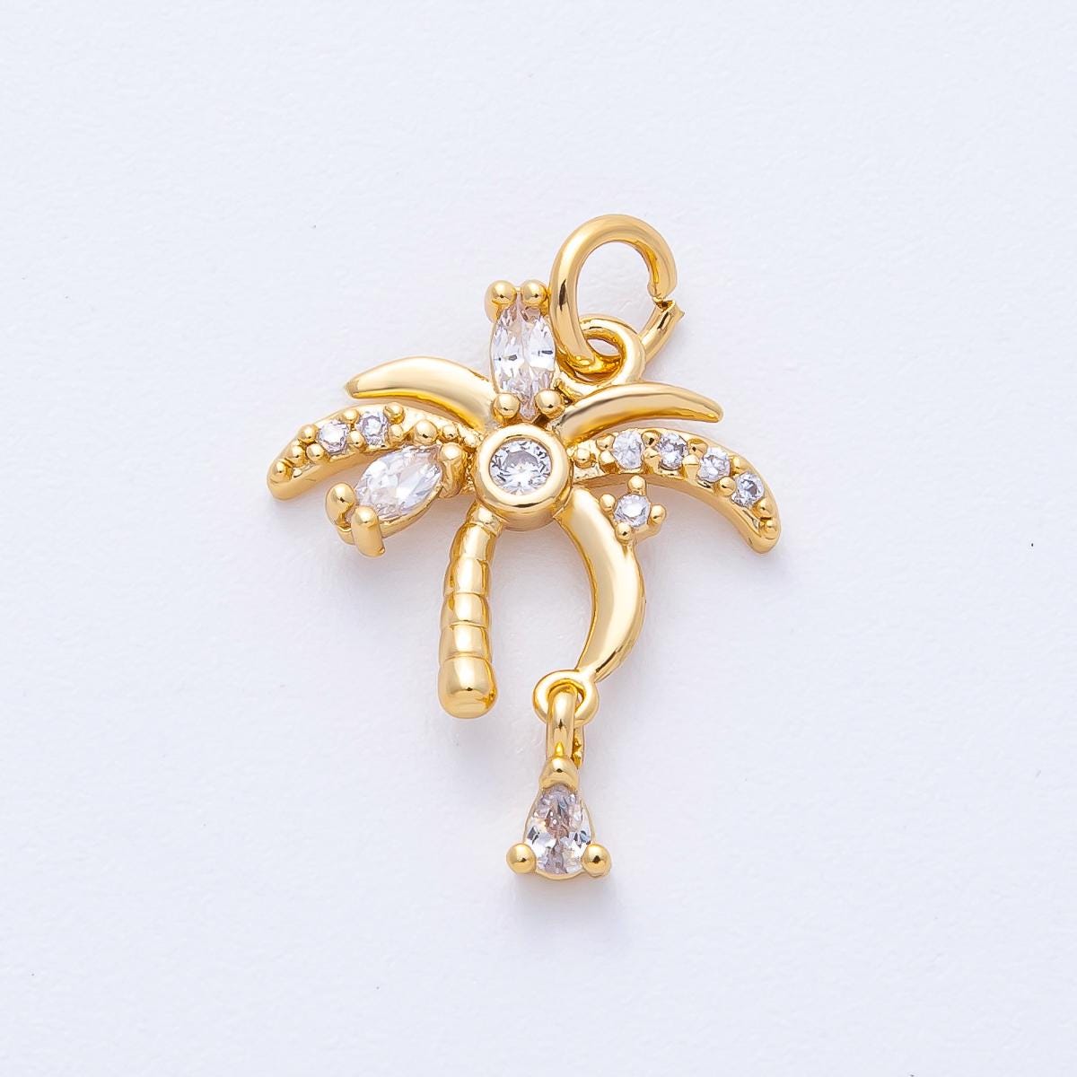 18k gold filled Dainty palm Tree charm with Micro Paved CZ 19.1mm Beach Jewelry DIY supply for custom necklace bracelet | AK-160