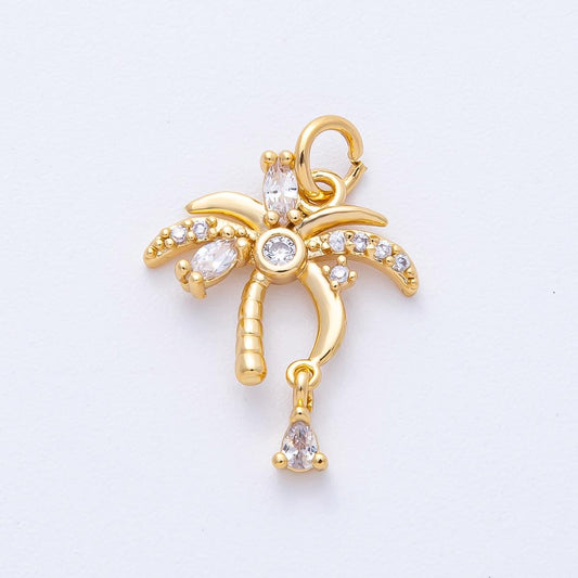 18k gold filled Dainty palm Tree charm with Micro Paved CZ 19.1mm Beach Jewelry DIY supply for custom necklace bracelet | AK-160