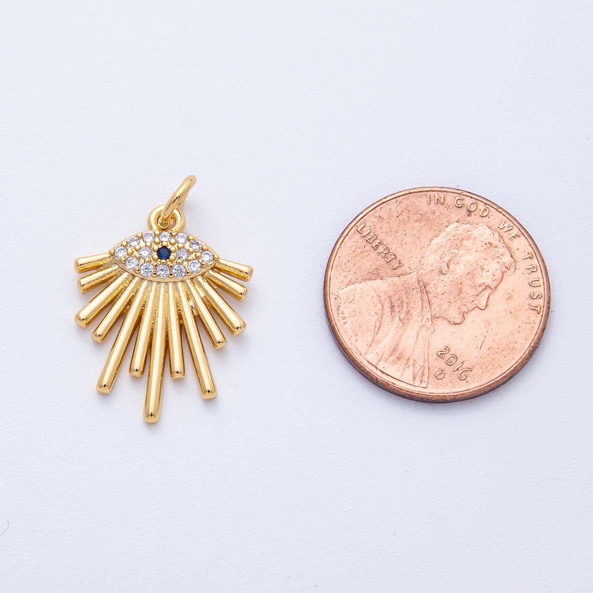 18k Gold Filled Evil Eye Sunburst charm 19.1mm micro Paved CZ protection pendant DIY Jewelry Supply custom necklace and bracelet | AK-161
