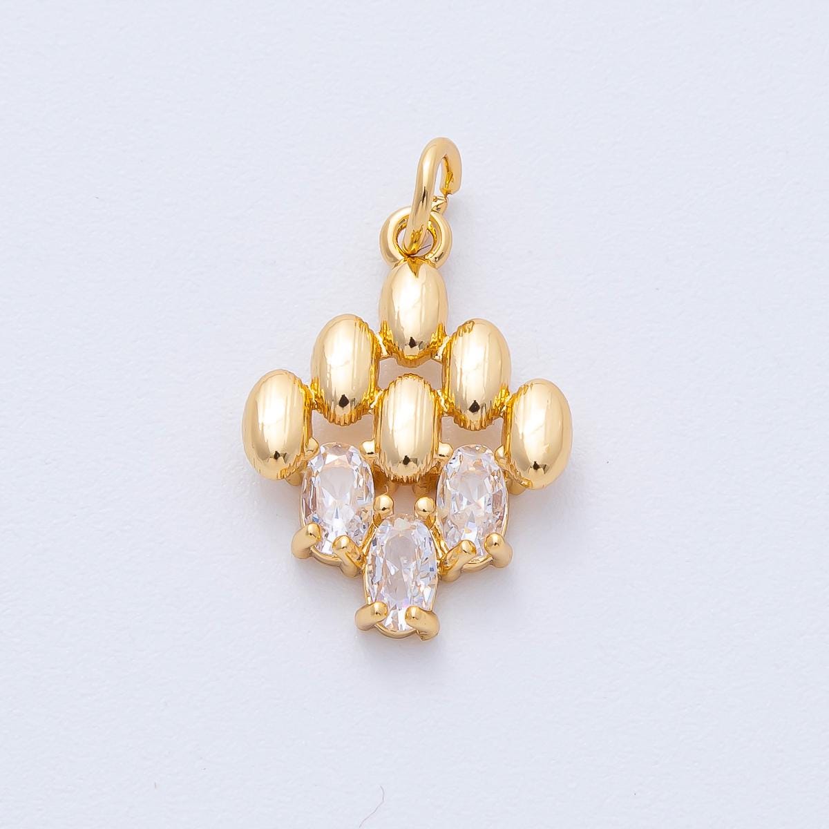 18k gold filled Oval cluster charm 19.3mm geometric pendant with CZ crystals trio banded DIY Jewelry Supply for custom Necklace | AK-162