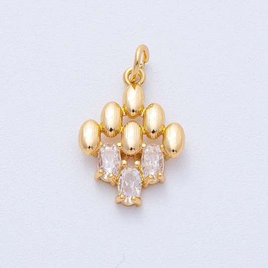 18k gold filled Oval cluster charm 19.3mm geometric pendant with CZ crystals trio banded DIY Jewelry Supply for custom Necklace | AK-162