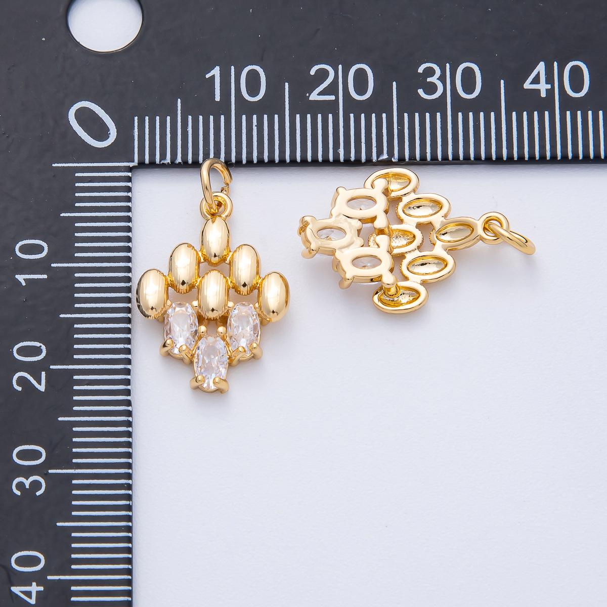 18k gold filled Oval cluster charm 19.3mm geometric pendant with CZ crystals trio banded DIY Jewelry Supply for custom Necklace | AK-162