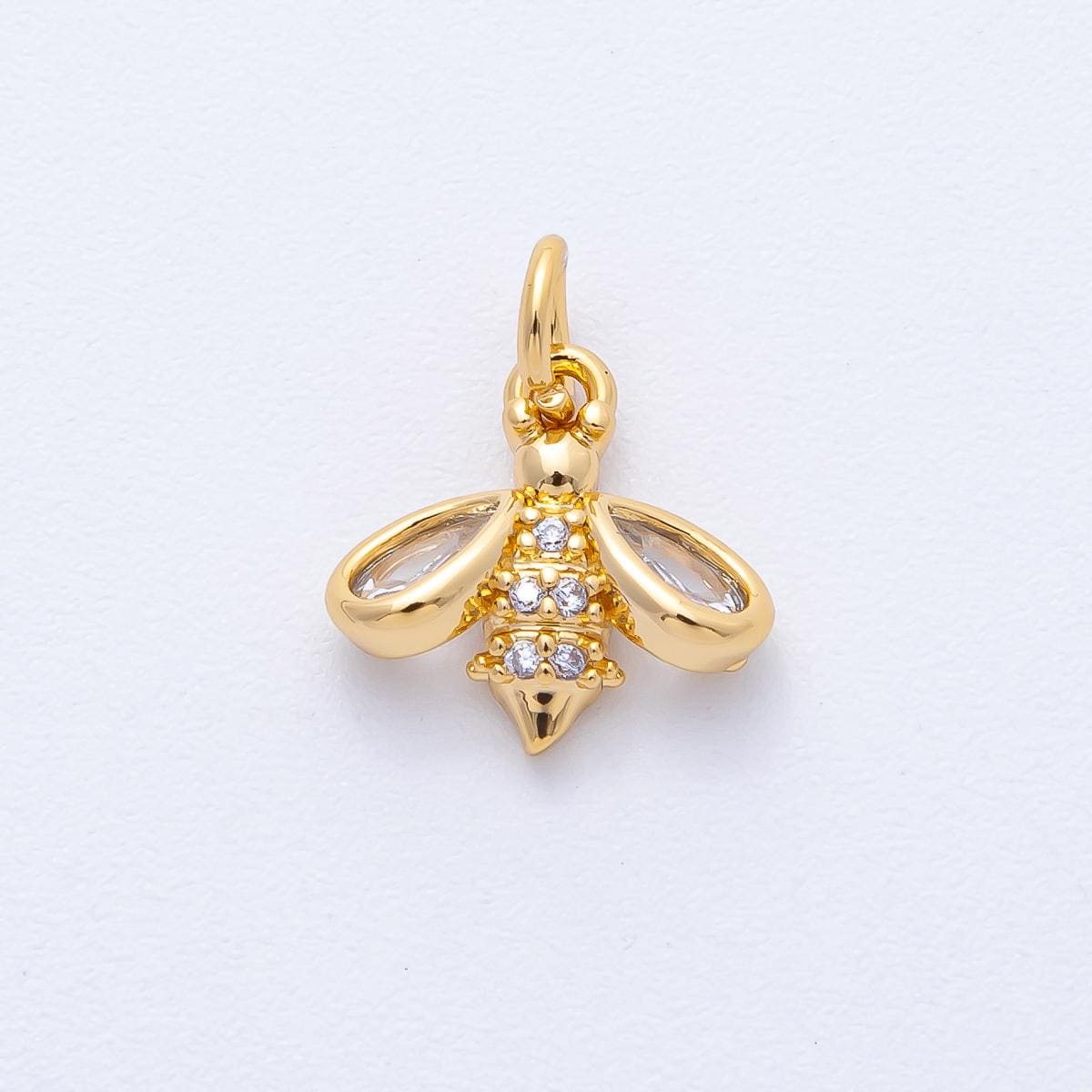 18k Gold Filled 12.2mm Bumble Bee Charm with Micro Paved CZ Honey Insect Pendant DIY Jewelry Supply for custom necklace bracelet | AK-165