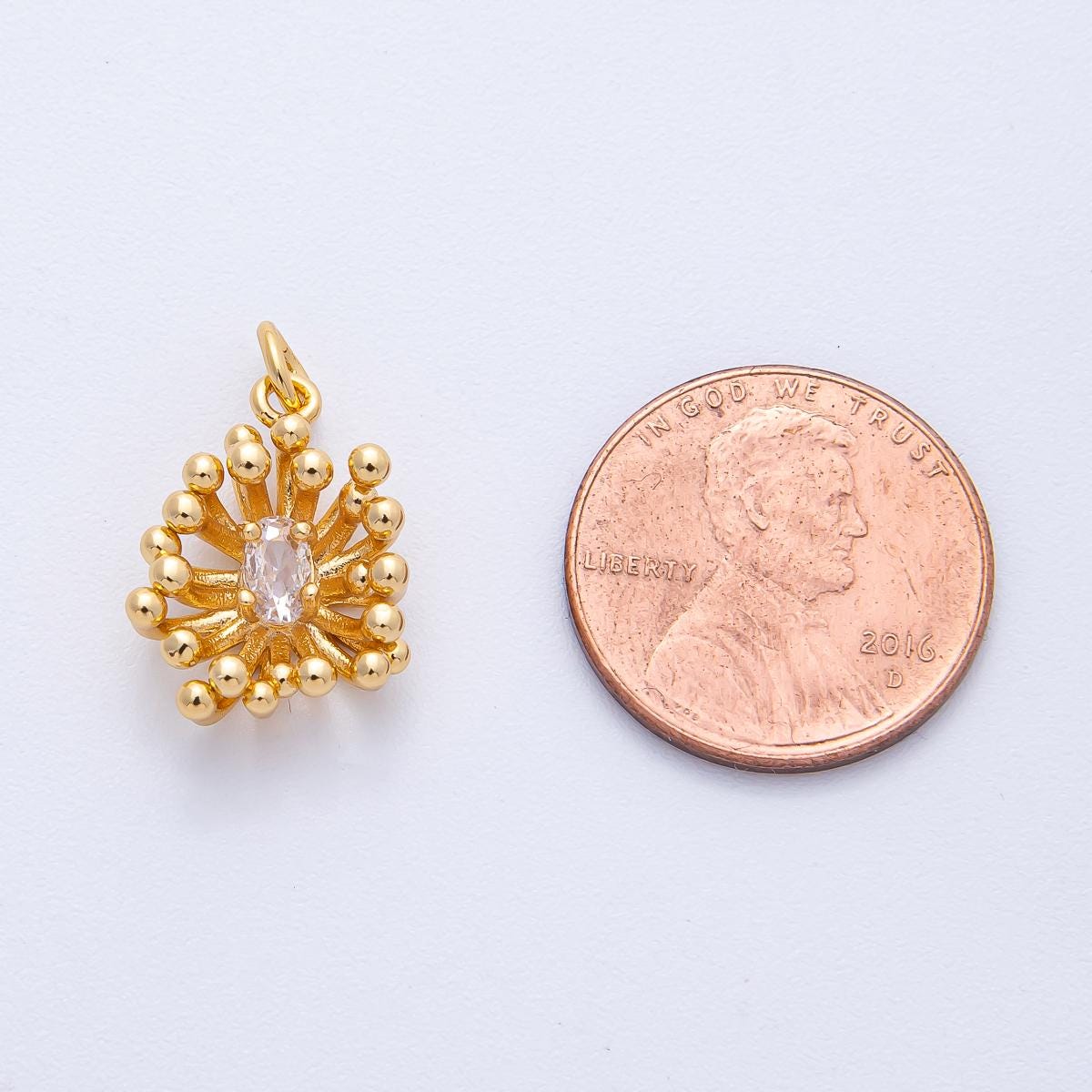 17.8mm 18k gold filled Starburst spike Charm with center CZ crystal DIY Jewelry Making Supply for Custom Necklace and Bracelet | AK-170