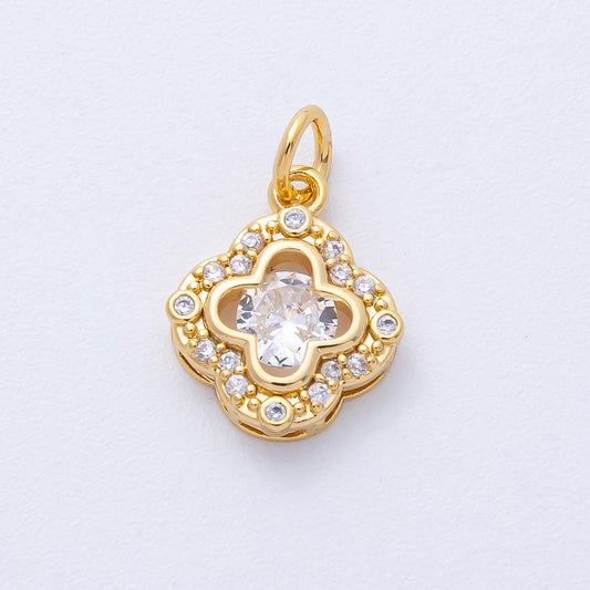 14.4mm Micro Paved CZ Quatrefoil Charm 18k Gold Filled Lucky Pendant DIY Jewelry Making Supply for Custom Necklace or Bracelet | AK-172