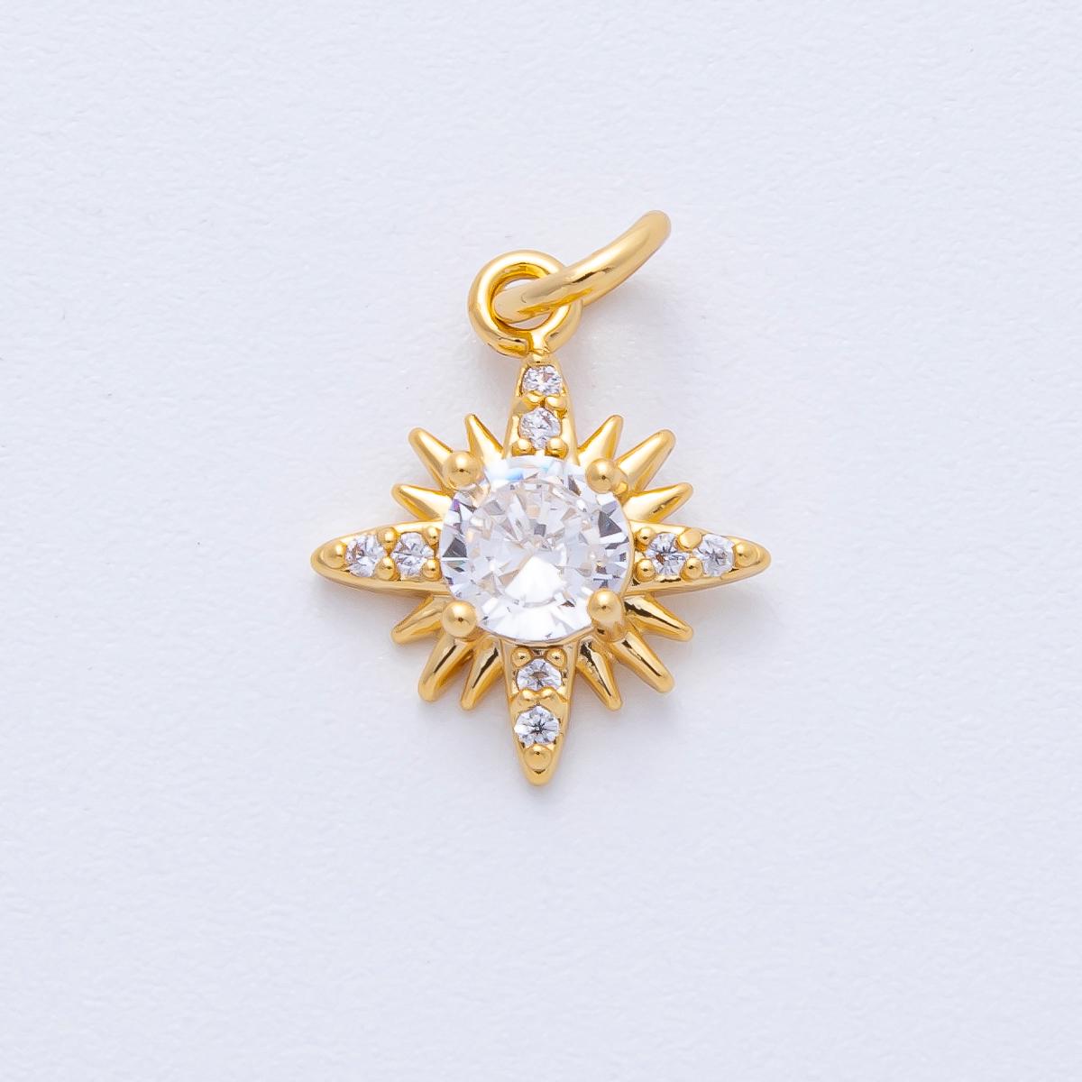 18k Gold Filled 14.5mm Polaris Starburst Charm Dainty Round CZ Pendant DIY Jewelry Making Supply for custom Necklace and Bracelet | AK-173