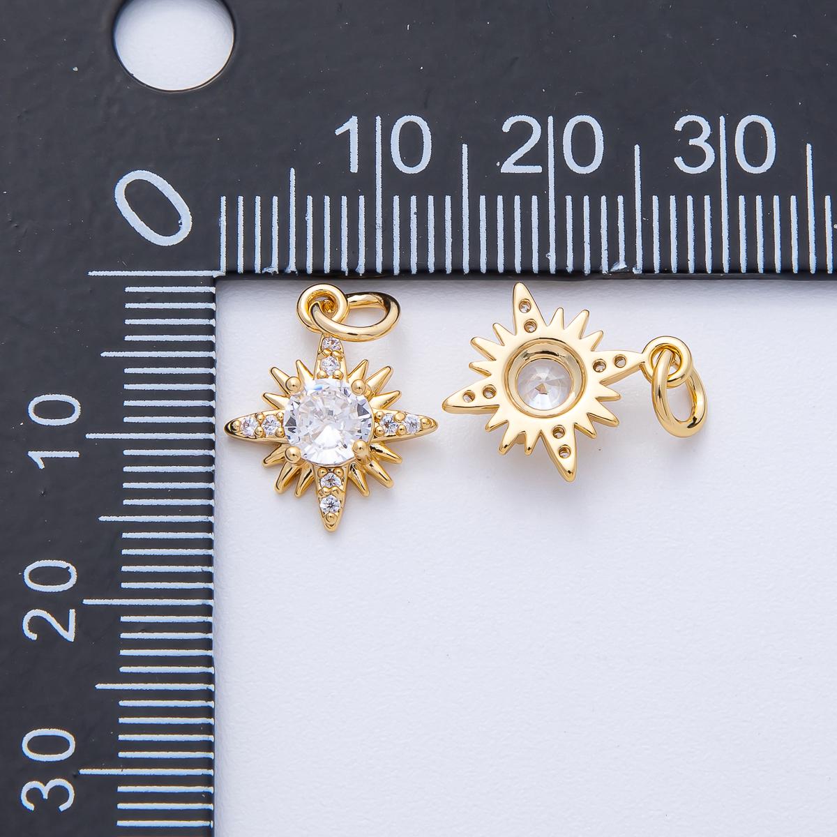 18k Gold Filled 14.5mm Polaris Starburst Charm Dainty Round CZ Pendant DIY Jewelry Making Supply for custom Necklace and Bracelet | AK-173