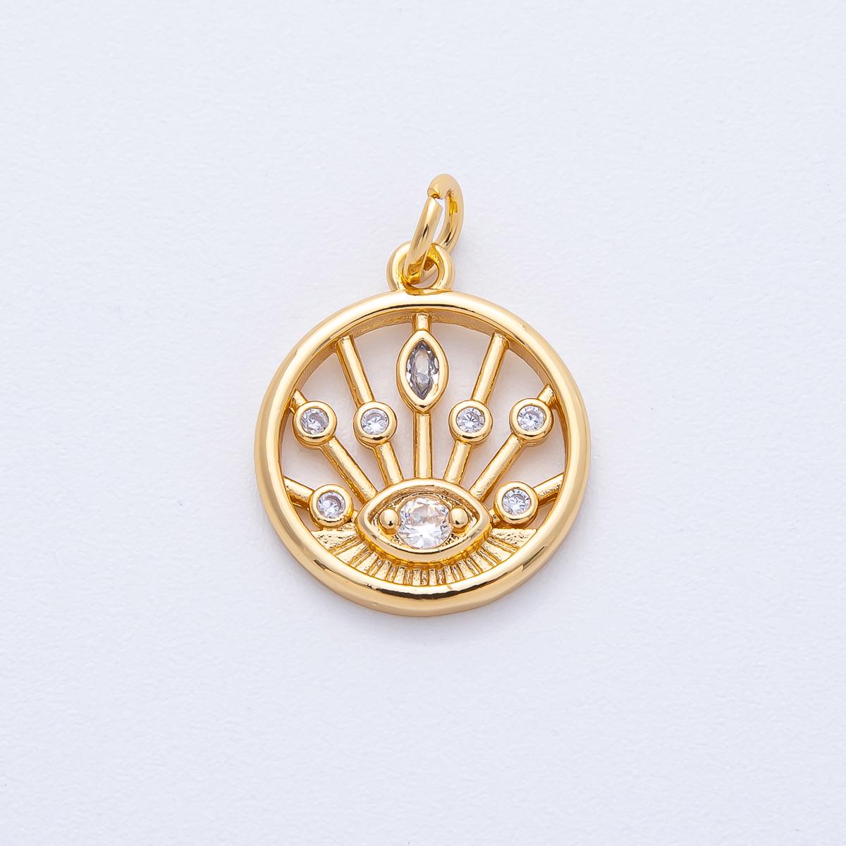 18k Gold Filled Evil Eye Pendant Charm 17.5mm Sunburst Medallion Pendant DIY Jewelry Making Supply for Custom Necklace | AK-174