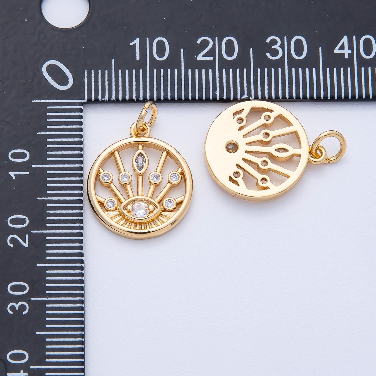 18k Gold Filled Evil Eye Pendant Charm 17.5mm Sunburst Medallion Pendant DIY Jewelry Making Supply for Custom Necklace | AK-174