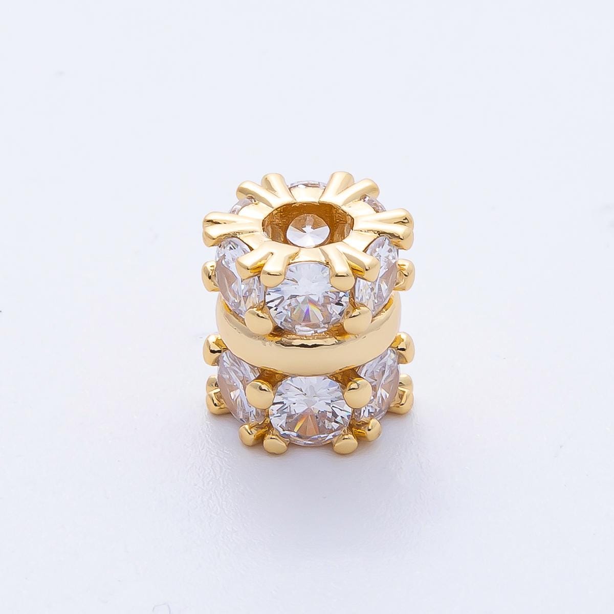18K Gold Filled 10.6mm Clear CZ Micro Paved Double Tube Spacer Bead Charm for DIY Jewelry Making Finding Necklace Bracelet | B699