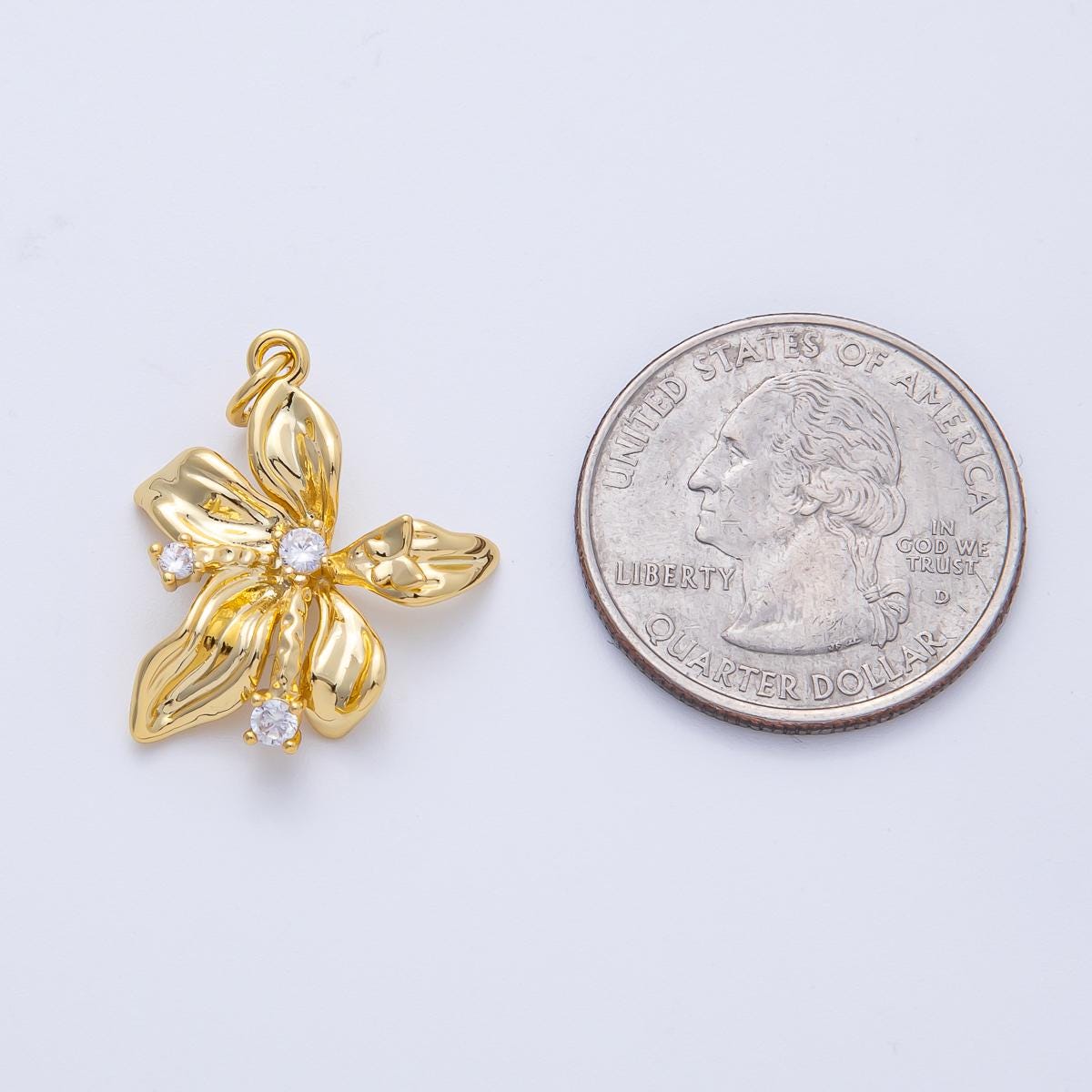 18K Gold Filled 24mm Clear CZ Molten Flower Charm Elegant Abstract Orchid Pendant DIY Jewelry Supply for Custom Necklace | AK151