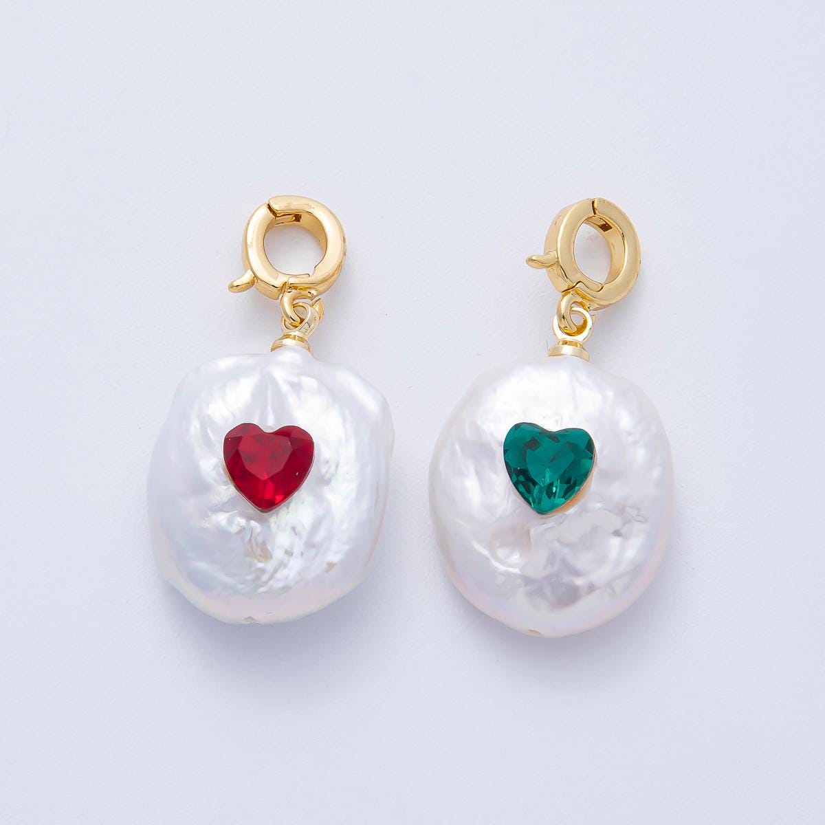 Mini White pearl charms With Green RED CZ pendants dainty charm necklace pendant 15 mm pearl drop with bail enhancer AF-640