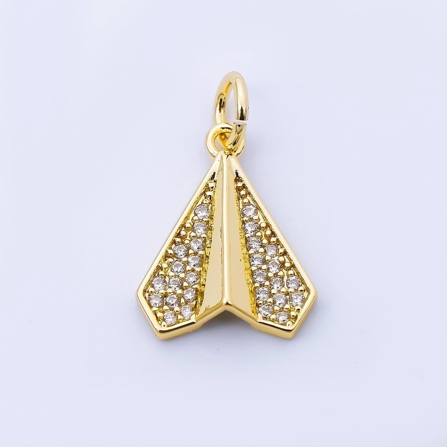 24k Gold Filled Clear CZ Paper Airplane Charm in Gold & Silver Toys Plane DIY Supply for Jewelry Making Necklace Bracelet | C973