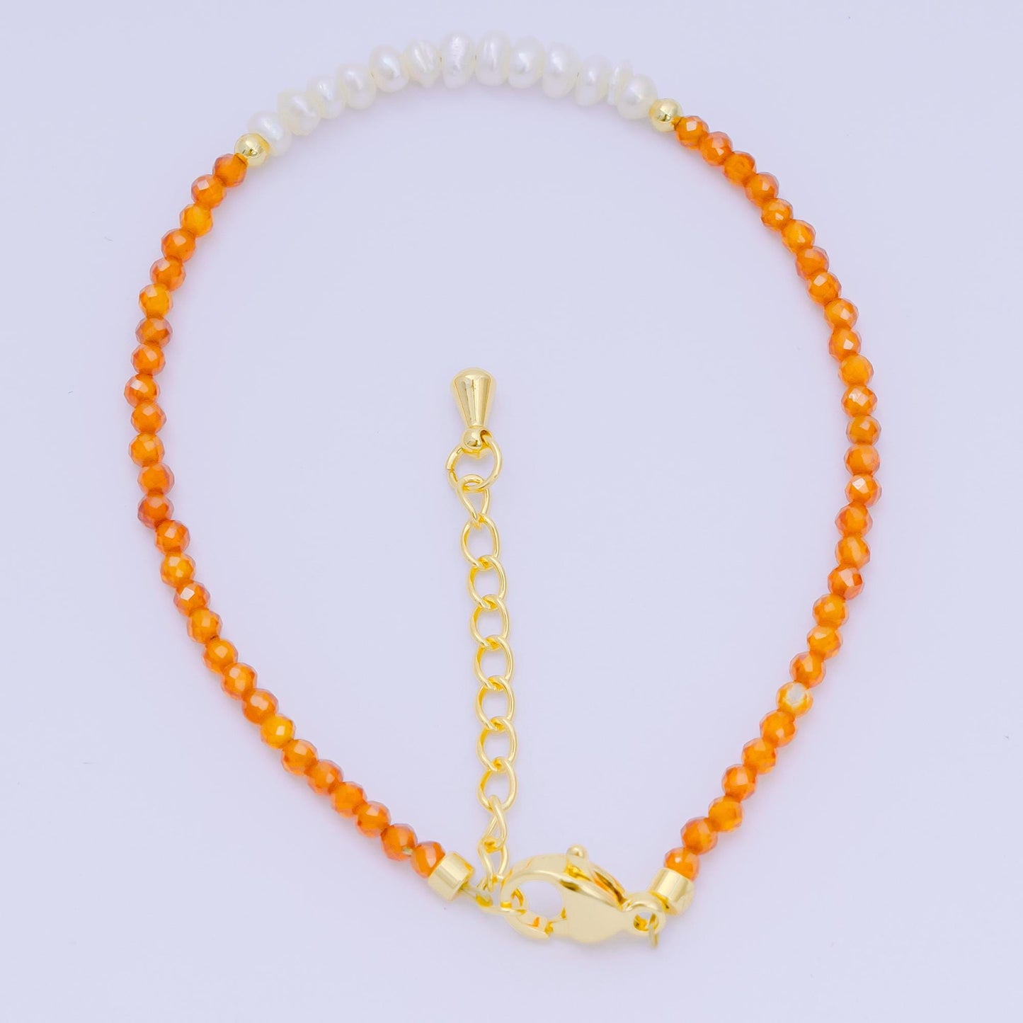 Handmade 3mm Pearl with multifaceted Colorful rondelle stones Gemstone 6.7"+ 1.25" extender Handcrafted Beaded bracelet | WA-3695