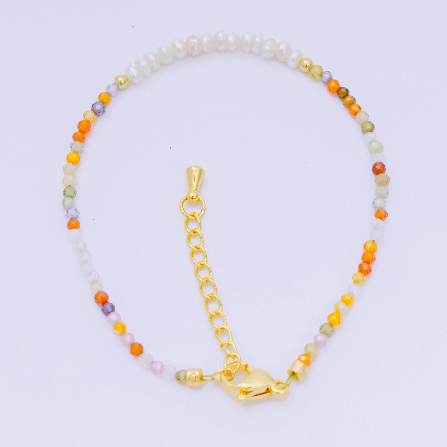 Handmade 3mm Pearl with multifaceted Colorful rondelle stones Gemstone 6.7"+ 1.25" extender Handcrafted Beaded bracelet | WA-3695